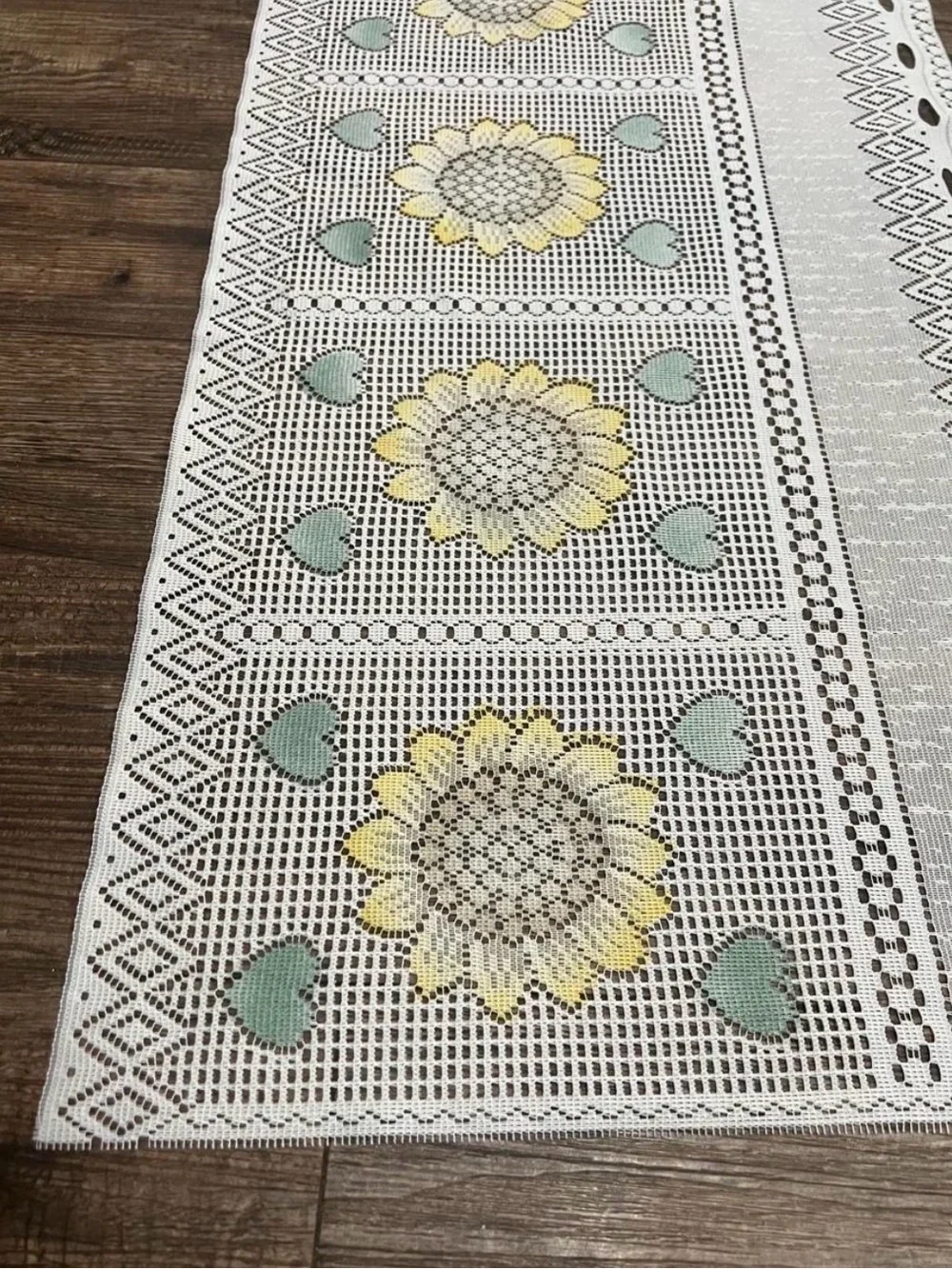 Floral Crochet Lace Valance in Yellow & Green